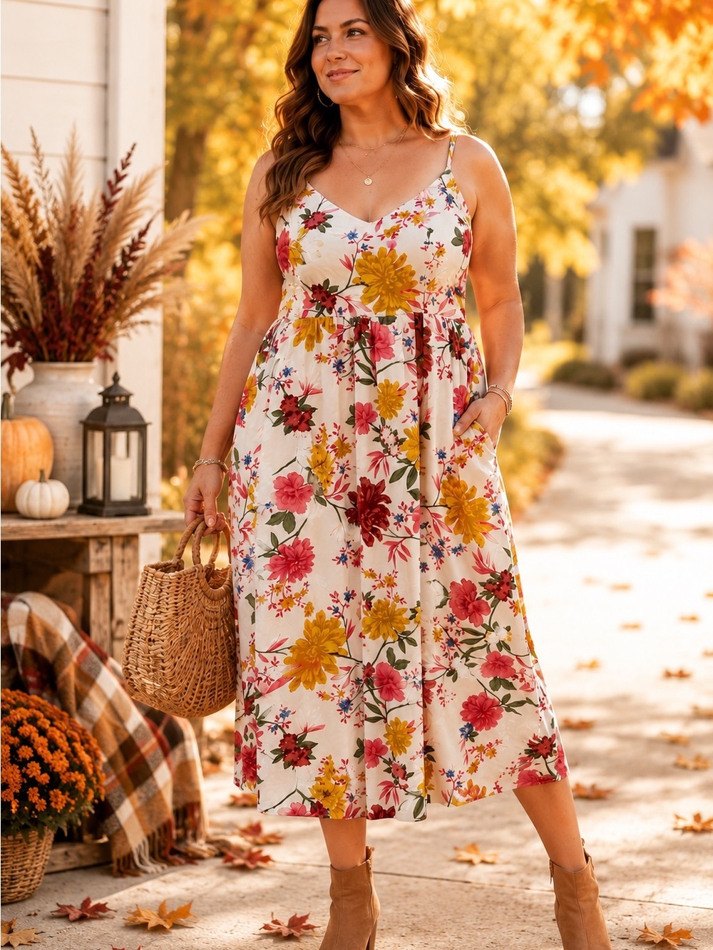 Old Navy XL Floral Midi Dress | Romantic Cottagecore Fall Style